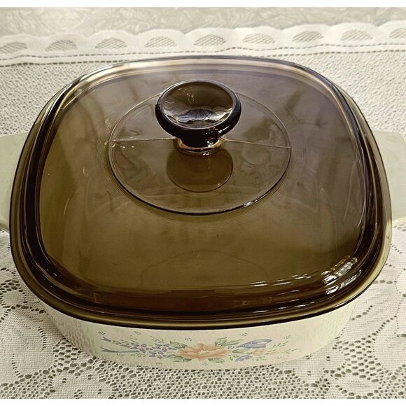 Corelle Symphony Casserole Dish Lid 8.5" amber lid cream vtg 2lt/qt blue orange - Picture 2 of 8